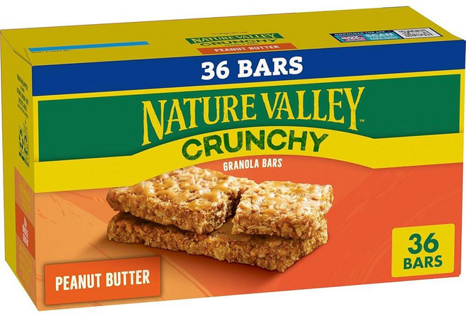 Nature Valley 크런치 그래놀라 바 피넛 버터 159678, 18 Count (Pack of 1), 1개, 122g