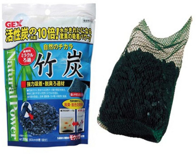 日本GEX 竹炭200G 水族箱過濾材料 粗粒竹炭 快速除臭 殺菌 淨水 吸油 活性碳 S-35, 1個