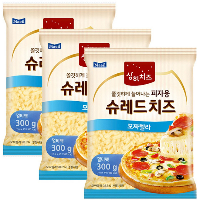 상하치즈 슈레드치즈 모짜렐라 멀티팩, 300g, 3개