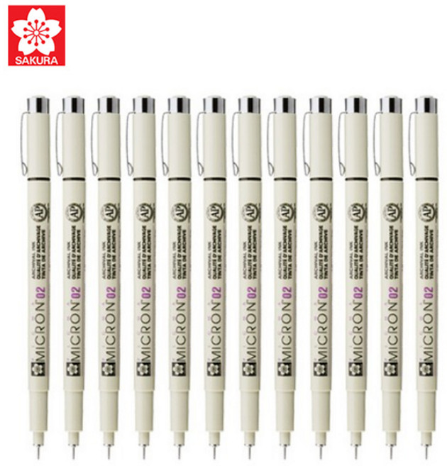 사쿠라 피그마 마이크론 02/0.3mm 1타(12자루) 일러스트/드로잉 피그먼트펜 세밀한 표현, 1개