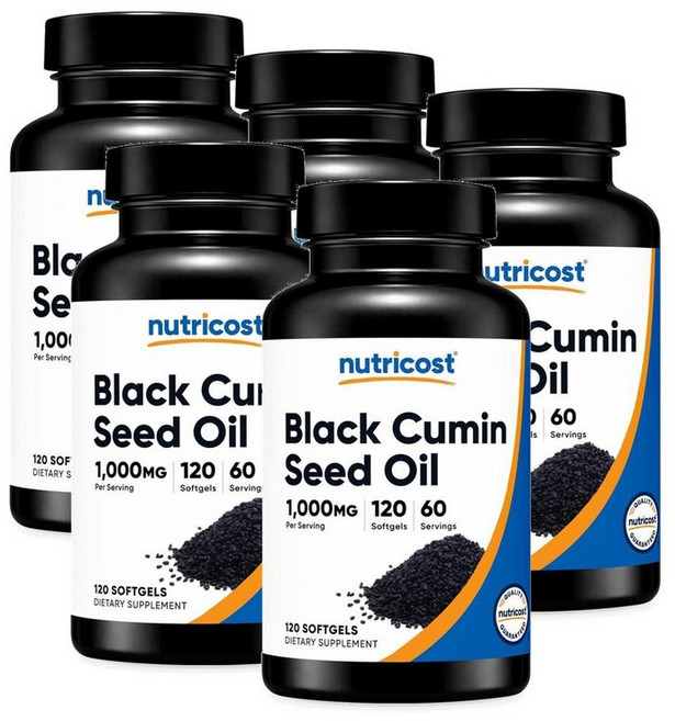 뉴트리코스트 블랙 큐민 씨드 오일 1000mg Nutricost Black Cumin Seed Oil, 5개, 120정