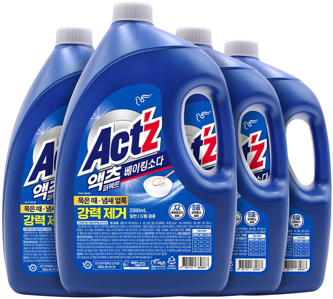 액츠 퍼펙트 베이킹소다 액상세제 본품, 3.3L, 4개