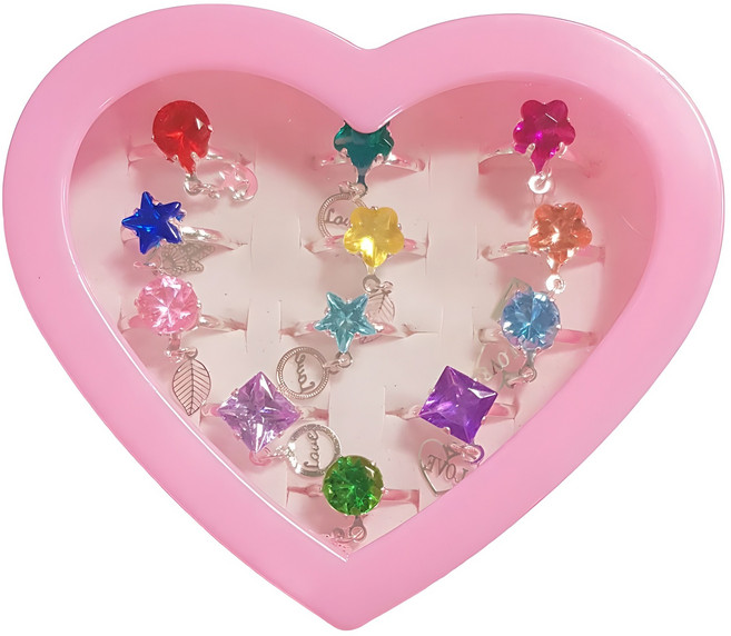 아가플러스 러블리 반지 12종 + 하트 케이스 세트, 혼합색상, 1세트