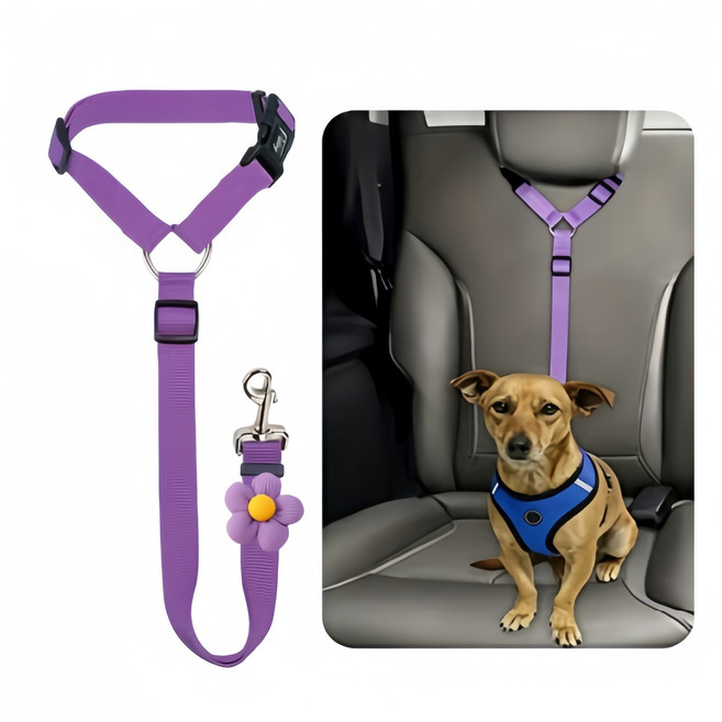 강아지 탈출방지 안전줄 차량용 리드줄 강아지 차량용품, 1개, 자색