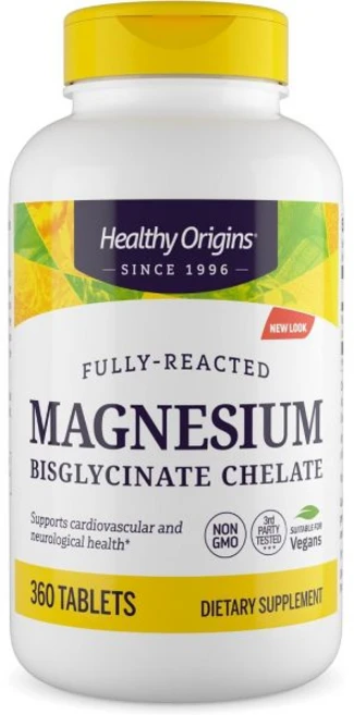 헬시오리진스 풀리 리액티드 마그네슘 비스글리시네이트 킬레이트 타블렛, 1개, 360정 - 쿠팡