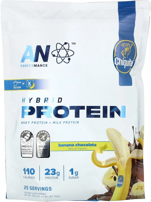AN Supps Performance Hybrid Protein Chiquita® Banana Chocolate 1.65 lb 750 g, AN Supps, Performance, Hybrid, 1개, 750g - 쿠팡