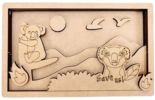 초등 환경보호 멸종위기 동물색칠용 우드도안판/ 액자꾸미기키트 리폼미술 어린이DIY, 3개, 코알라