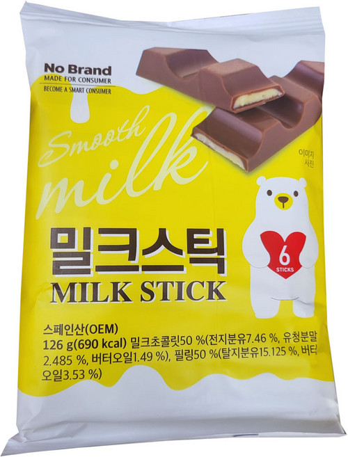 노브랜드 milk stick 6 sticks 밀크스틱 126g, 1개