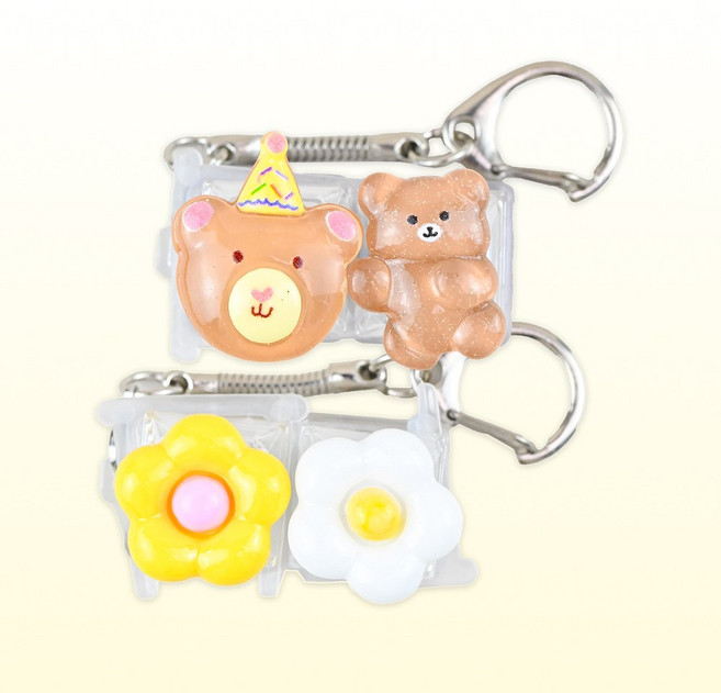 토이토 LED 포인트 2구 키캡 딸깍이 키링 미니어처 키보드 열쇠고리 피젯토이, 1세트, 세트D