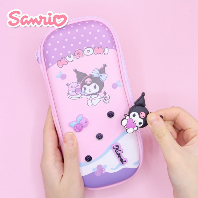 코지24 산리오 쿠로미 슈즈참 DIY 꾸미기 필통 EVA 하드케이스 가벼운 튼튼한 와이드 파우치 예쁜 파츠 장식 3개 포함, 1개
