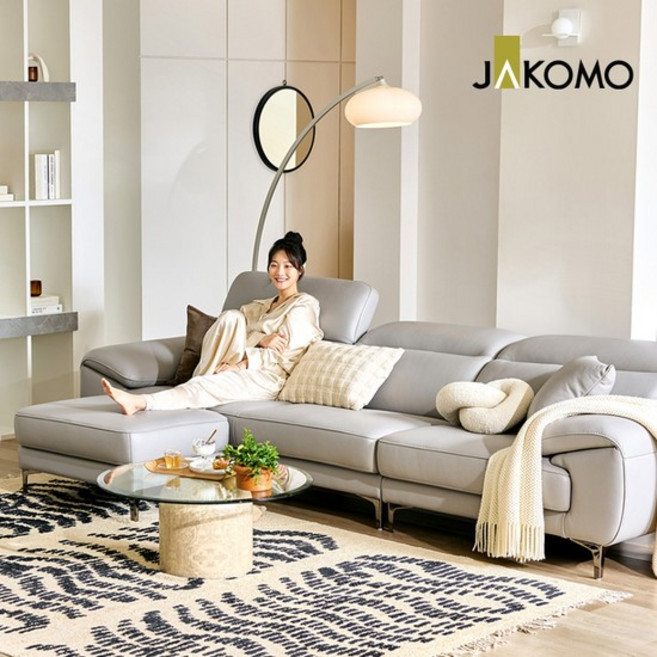 라미에르 4인 기능성 비텔로 통가죽 슈렁큰 천연면피 소가죽 소파+스툴, 그레이