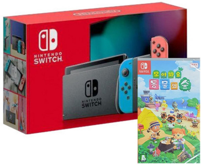 닌텐도 스위치 본체 신형 (네온 그레이 동숲에디션), 네온+모여봐요동물의숲