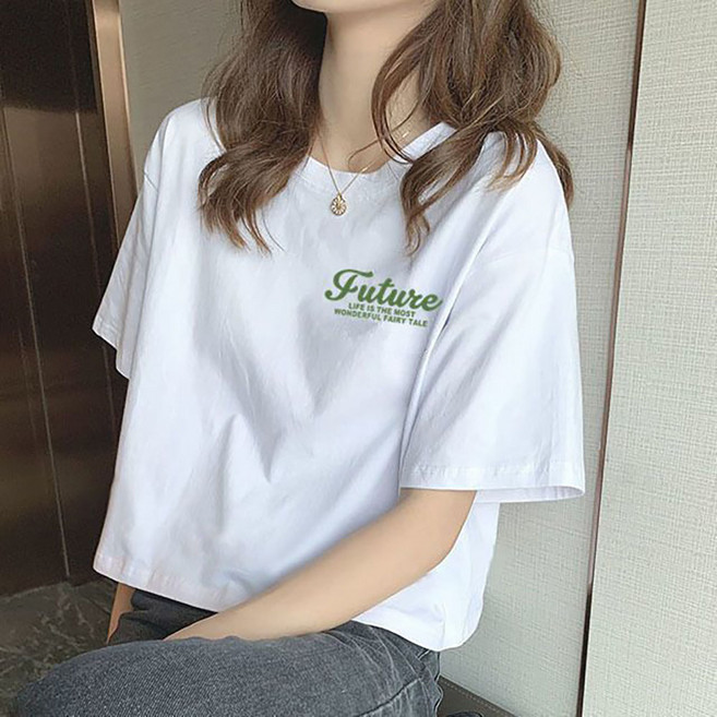 VVRR 여성 쇼트 핏 캐주얼 라운드넥 프린팅 순면 데일리 베이직 반팔 티셔츠 G0052006