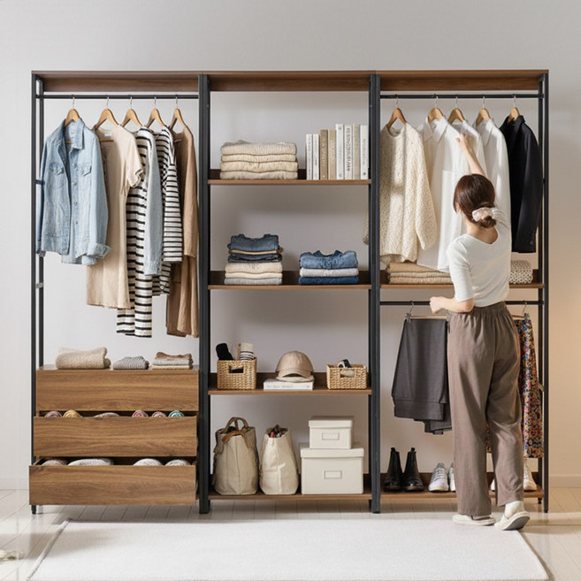 e스마트 솔리드 드레스룸 시스템장 맞춤 행거 시스템옷장, 1단옷장 600, 화이트