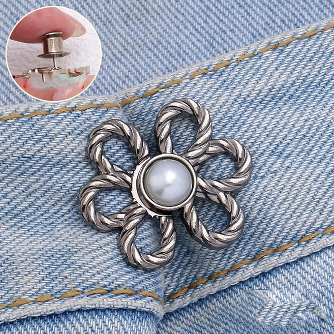 2/4구성 꽃 단추 바지 허리 줄이기 요술 단추 늘리기 매직 후크 조절 고리, 차콜, 2개