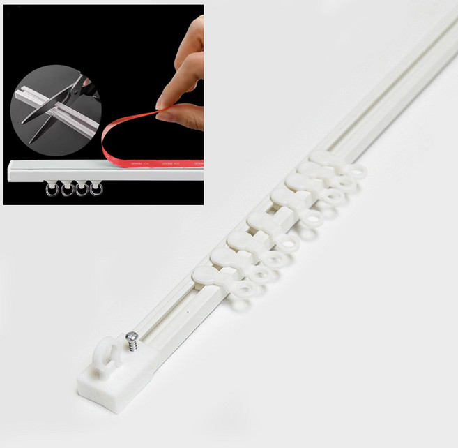 아이베란다 무타공 커튼레일 접착식 연장가능 레일 세트 1M, 측면 벽(측면롤러8개 및 캡2개), 필요없음