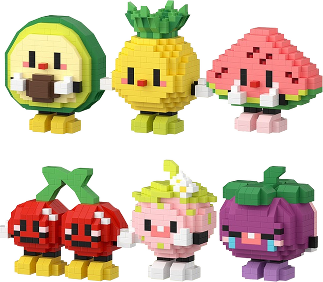 [블럭킹] 나노블럭 귀여운 과일 캐릭터 시리즈 6종 모음 어린이제품 KC인증 BK048, 1개, A. 6종 BOX