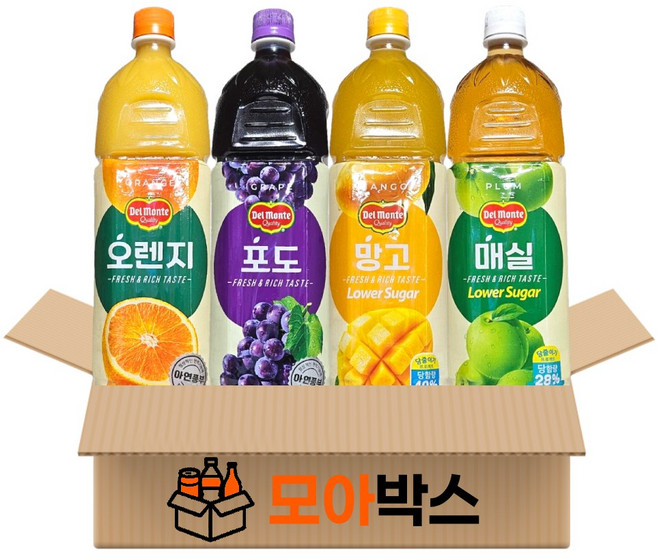 BEST 델몬트 과즙음료 오렌지 포도 망고 매실 4종, 1세트, 1.5L
