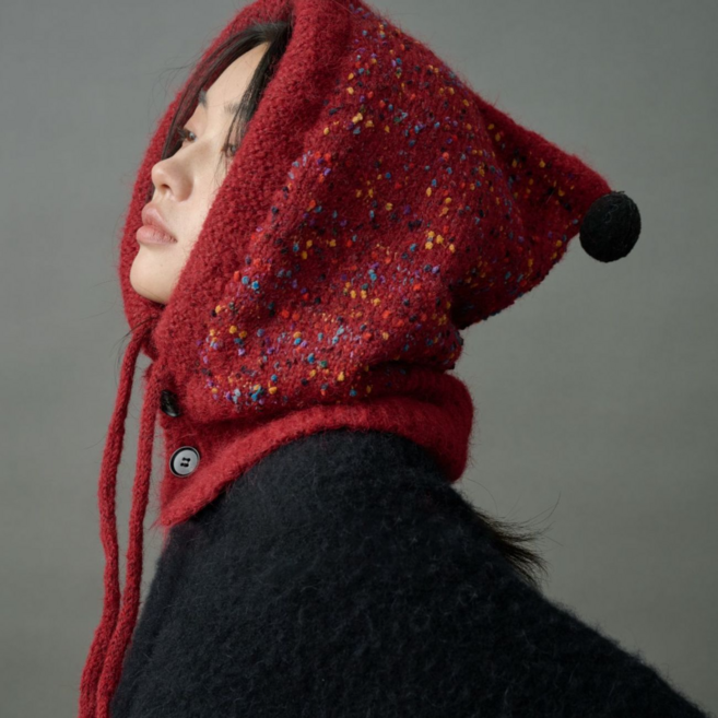 겨울 니트 방울 후드 머플러 여성용 포근한 보온 방한 귀달이 모자 스타일 목도리 겸용