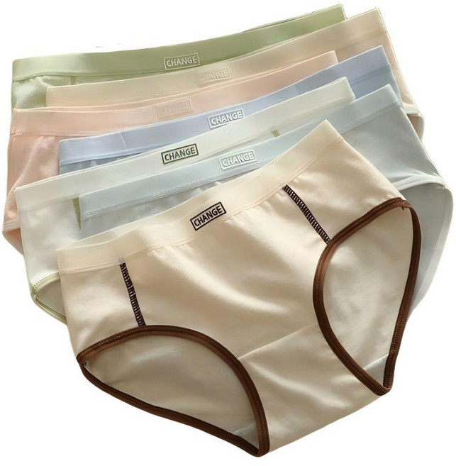 女士親膚透氣內褲 簡約少女三角褲 無痕純棉, 4條：綠色+白色+粉色+膚色,XL