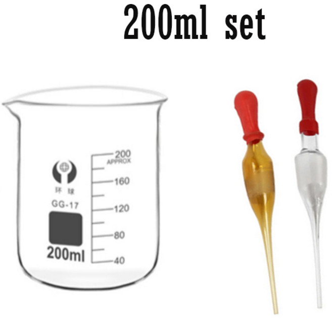 50ml- 500ml 붕규산 유리 저형 비커(30ml 유리 점적기 화학 실험실 무거운 벽 포함), 06 200ml set, 1개