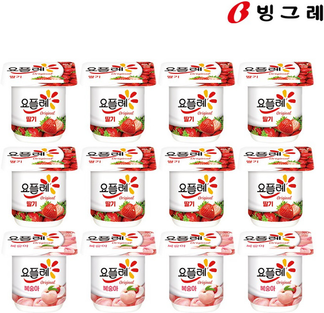 빙그레 요플레 딸기 85g 8개+복숭아 85g 4개
