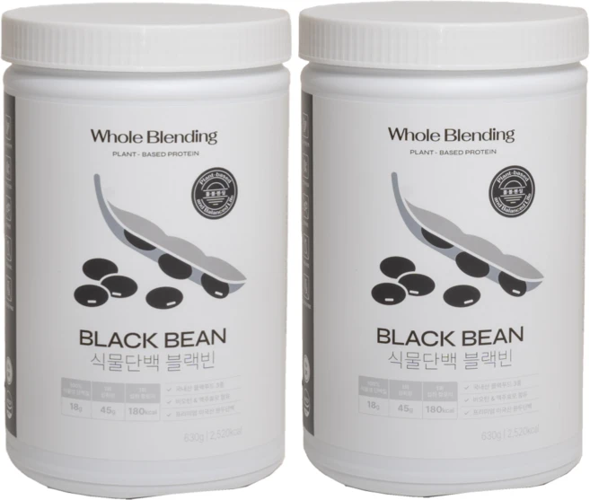 [홀블렌딩 식물단백 블랙빈] 약사가 만든 비건인증 Non-GMO 단백질18g & 비오틴 3 000% 식물성 완두콩 단백질 630g 홀블랜딩 2주분, 2개 - 쿠팡