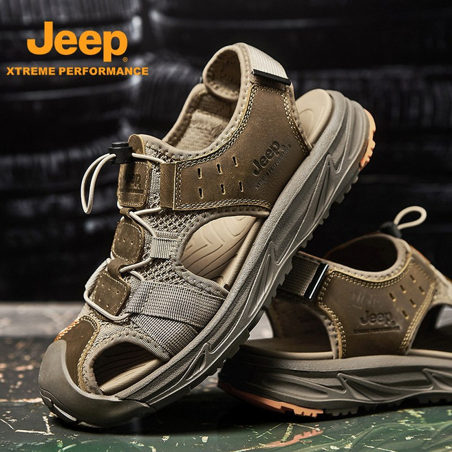 jeep 23지프 남성 소 가죽신발 야외 통기성 비치 샌들 캐주얼한 여행용 샌들