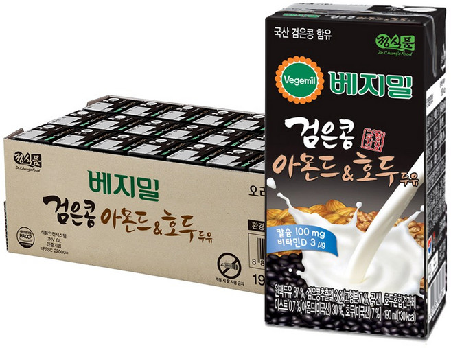 베지밀 검은콩 아몬드 앤 호두 두유, 190ml, 48개