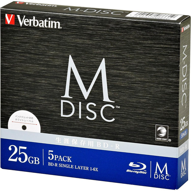 Verbatim Japan Barbey Tum 장기 저장 M-DISC BD-R 1-6 회 속도 25GB 5 조각 인쇄 흰색 라벨 Blu-ray 디스크 DBR25RMDP5V2