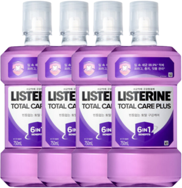 리스테린 토탈케어 플러스 + 토탈케어 플러스 100ml 1개 증정, 4개, 750ml