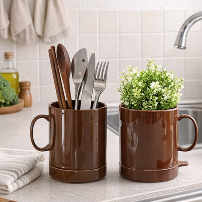 특대형 래디쉬 물빠짐 도자기 수저통, 브라운, 1개