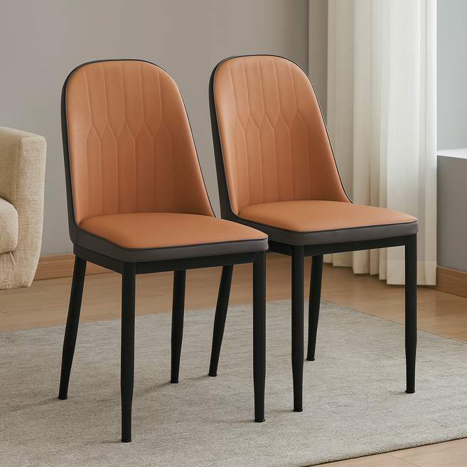 솜솜스퀘어 유럽식 인테리어 카페 고급가죽 식탁 의자 2개, 1개, 브라운