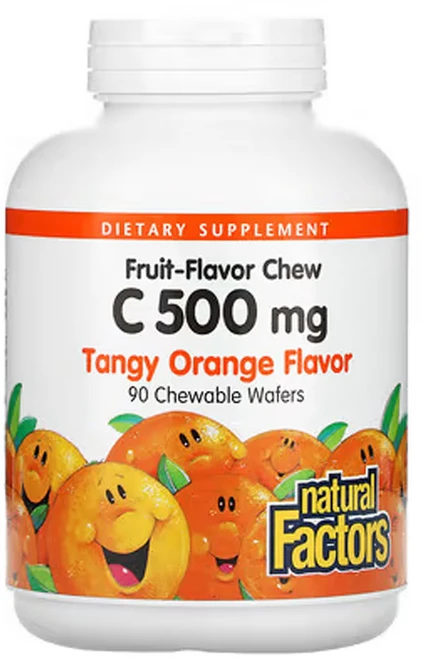 네추럴팩터스 과일 맛 츄 비타민C 탠지오렌지 500mg 츄어블 웨이퍼 90 개, 1팩, 90정 - 쿠팡