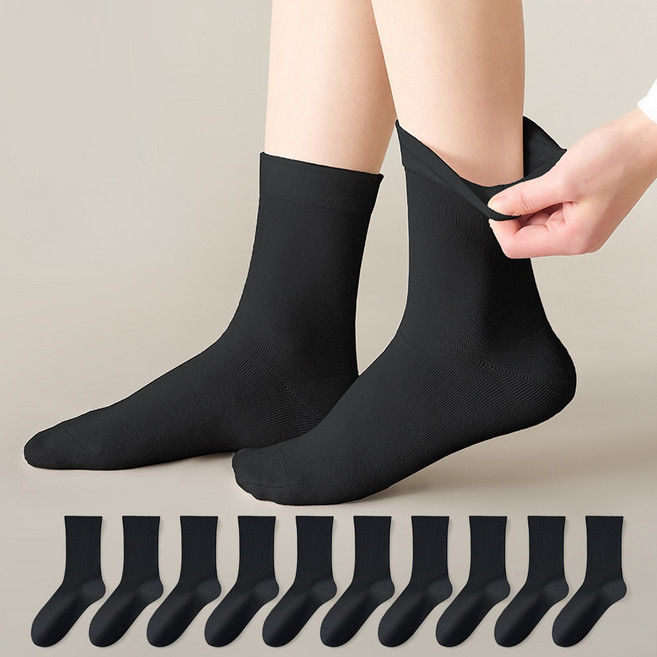 MJLP 여성 순색 중목 양말 화이트 학생용 데일리 10켤레