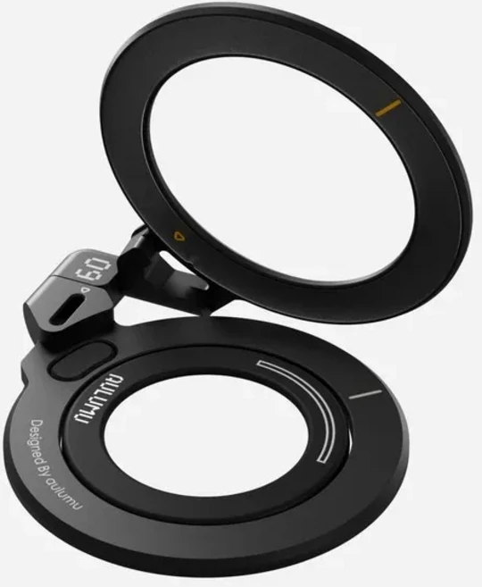 Aulumu G09 마그네틱 링 그립 전방위 회전 마그세이프 알루미늄 합금 안정적인 양면 자석 부착 전화 거치대, 01 Black