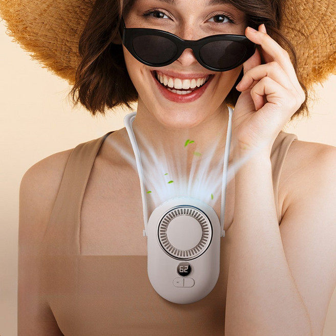 CCAGU 목걸이 선풍기 휴대용 탁상용 허리 캠핑 넥선풍기 2500mAh, 화이트