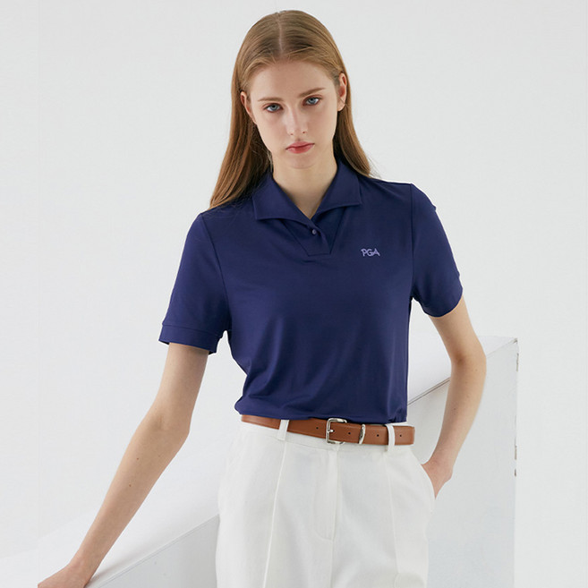 PGA 여성 데일리 컴팩트 반팔 카라 티셔츠 (네이비)