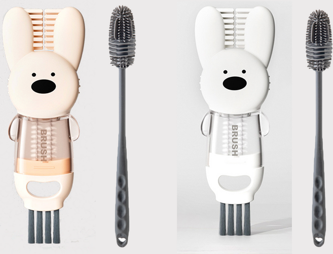 리얼피키 보온병 틈새청소용 브러시, 1세트, 핑크+화이트