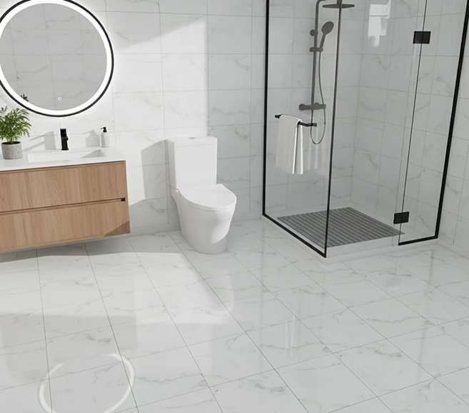 홈앤힐링 화장실 바닥 시트지 붙이는 욕실 바닥타일, 12개, 스톤 화이트