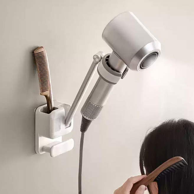 HK sell 노핸즈 드라이어 무타공 수납 거치대, 화이트, 1개