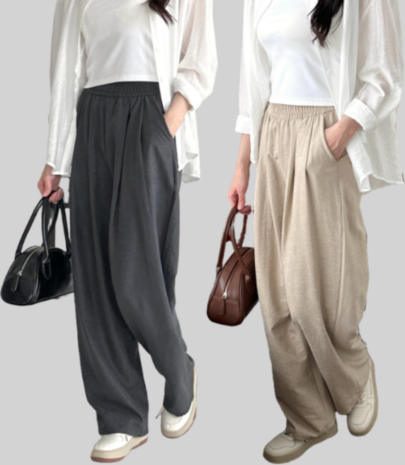 프리티슈슈 여성 핀턱 세미 와이드 밴딩 팬츠 2p