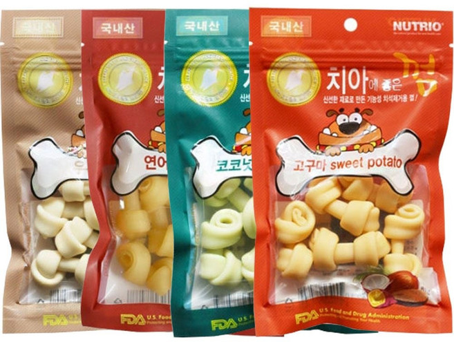 강아지껌 충치 뉴트리오 산 치아에좋은강아지껌 4가지맛 80gX4개 onl+4513pR, 4개