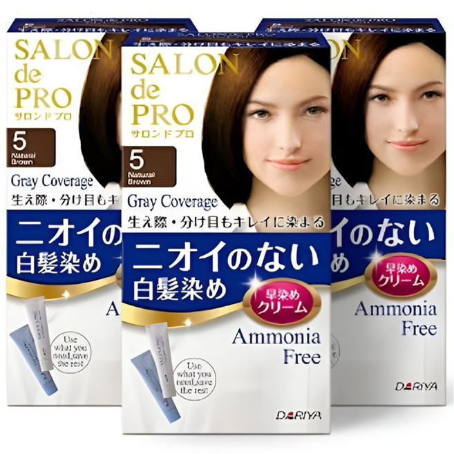 살롱드프로 냄새없는 일본염색약 새치 부분염색 여성용 흰머리커버, 3개, 5호자연갈색