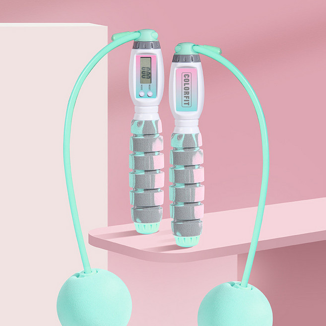 COLORFIT 智能電子計數跳繩, 馬卡龍綠7CM大球備用螺絲刀電池, 1套