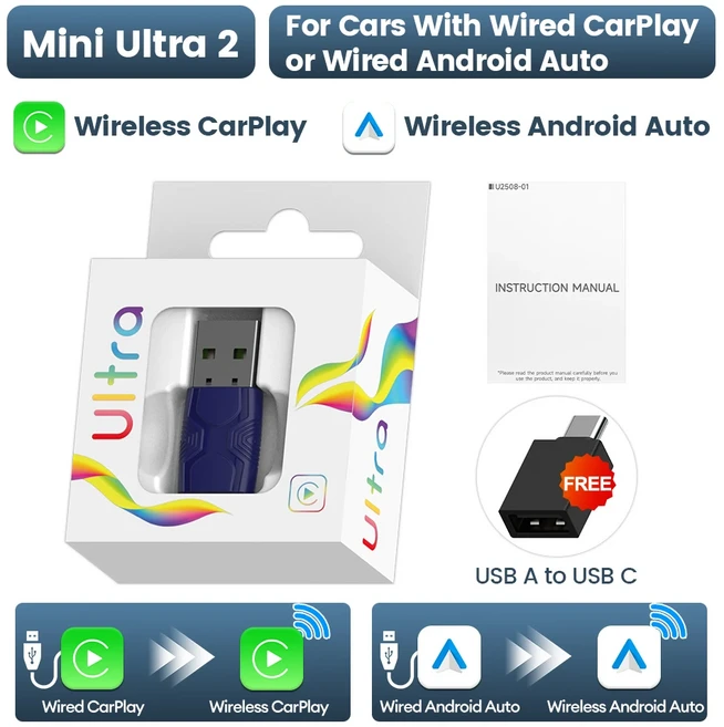 CarlinKit 5.0 미니 울트라 무선 어댑터 안드로이드 자동 OEM 플러그 앤 플레이 WiFi 블루투스 연결, 02 Mini Ultra 2, 01 Brands Genuine