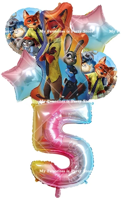올스토어 주토피아 테마 호일 숫자 풍선 세트 애니메이션 영화 키즈 주디 토끼 파티 장식 크리스마스 품, 16 NO.5