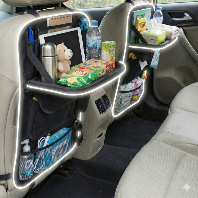 모노리 테블릿거치 차량용 킥커버 뒷자석 수납 정리 다용도 테이블, 블랙, 1개