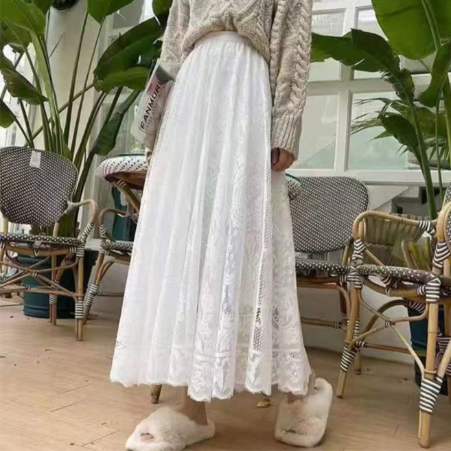 마이쏭 여성 빅사이즈 A라인 체형커버 레이스치마 부티크레이스롱스커트
