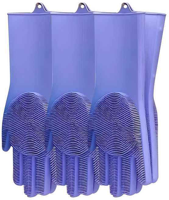 마켓피오 실리콘 다기능 수세미 장갑, 퍼플, 3세트